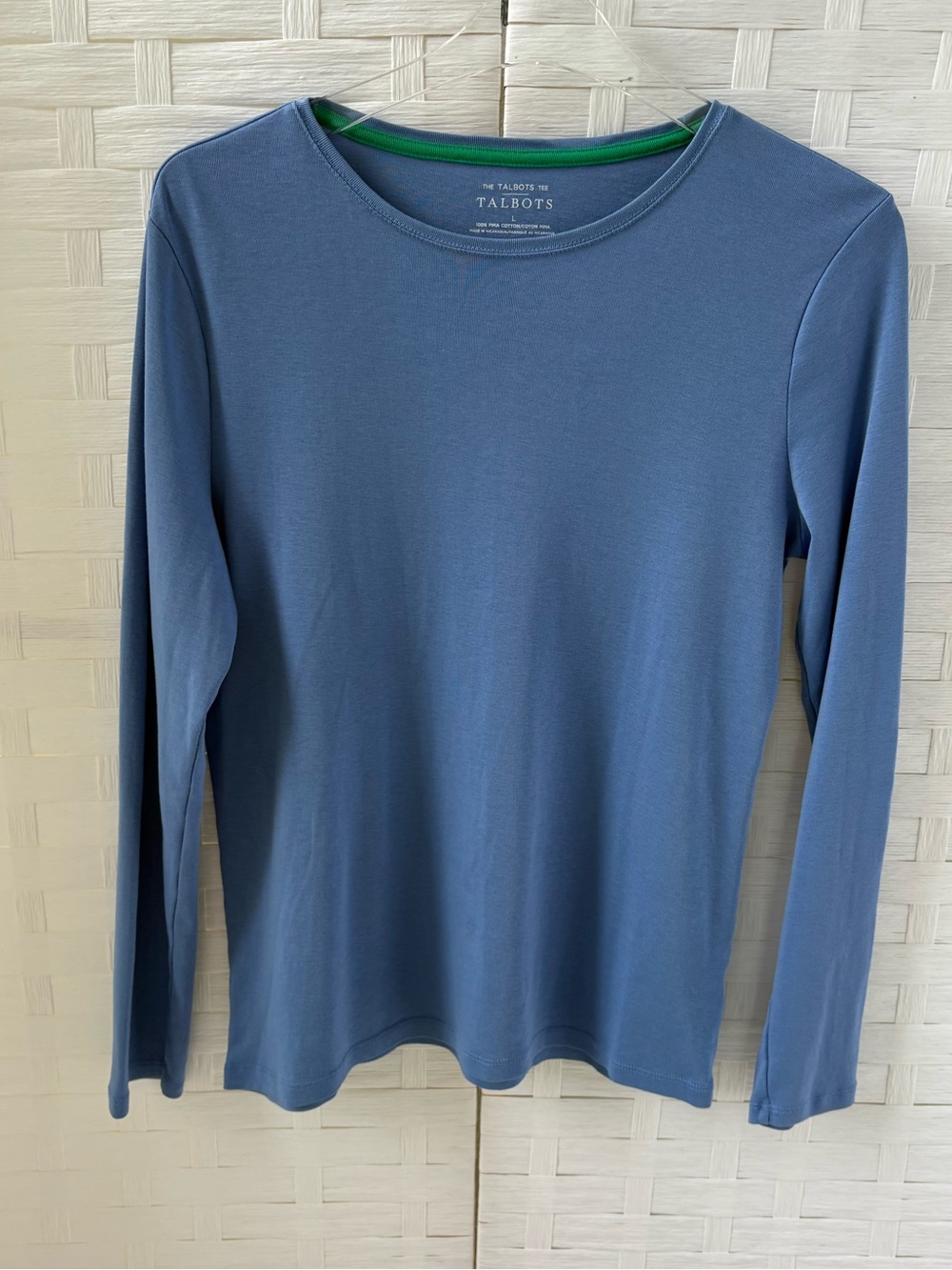 Talbots L Dusty Blue Long Sleeve Crewneck Tee 100% Pima Cotton Closet Staple